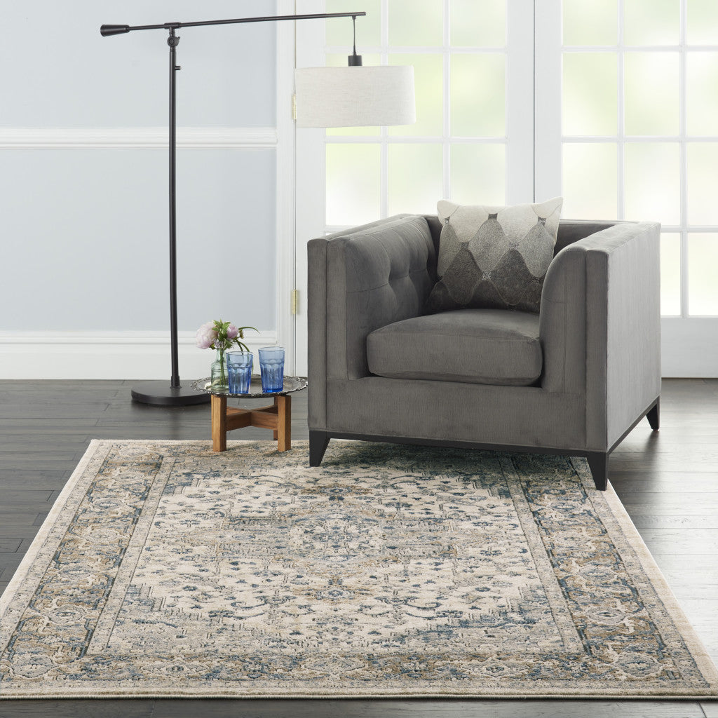6' x 9' Ivory Floral Power Loom Rectangle Area Rug for Cozy Home Decor