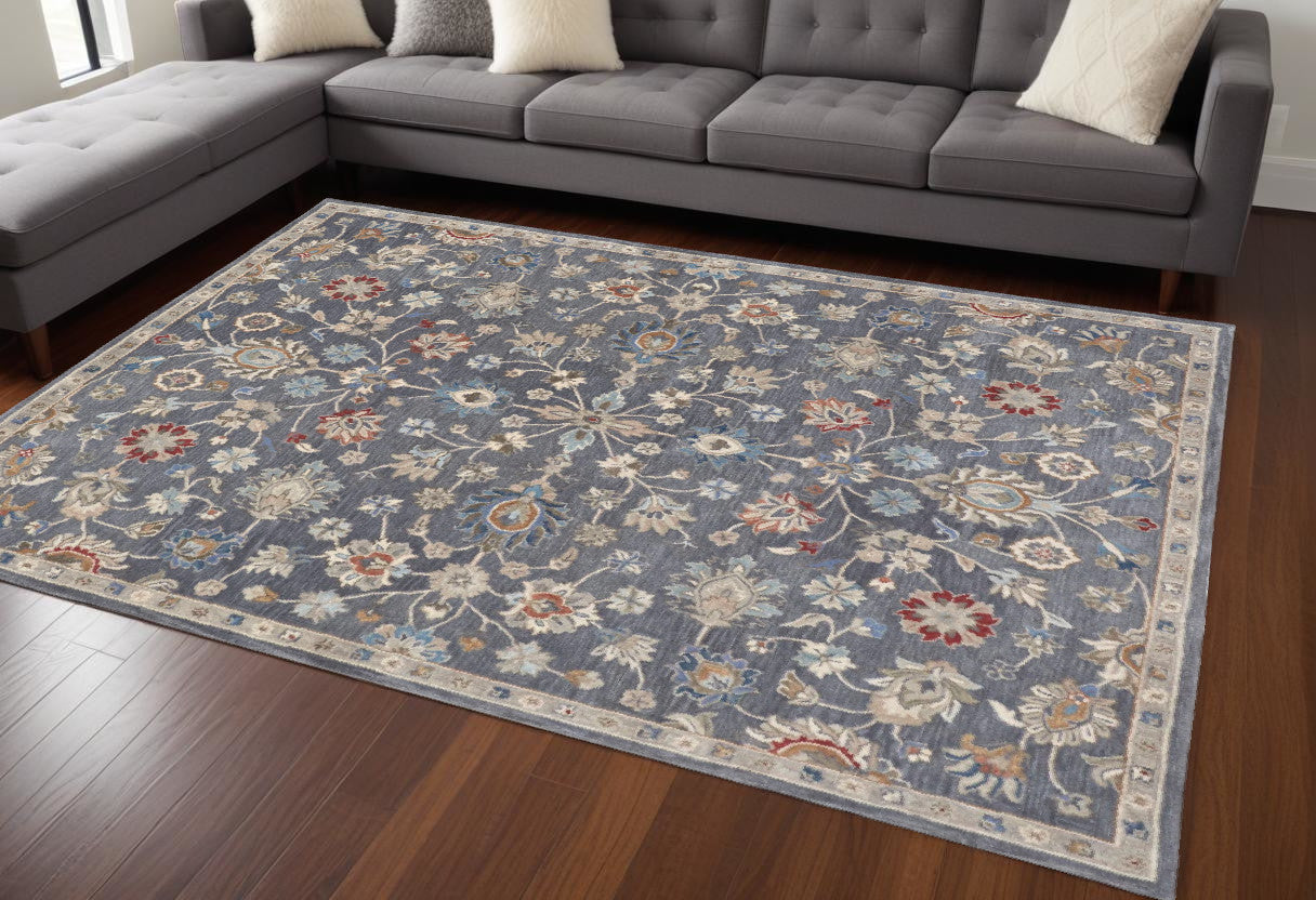Stylish Handmade Gray, Ivory & Red Floral Stain - Resistant Area Rug for Living Spaces