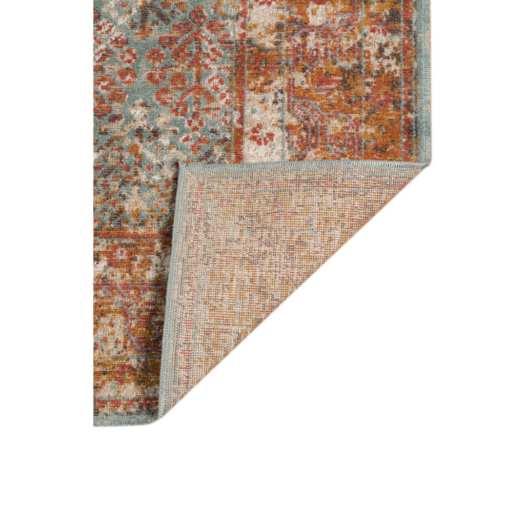 Stylish Teal and Orange Medallion Power Loom Area Rug - Stain Resistant for Pet Homes