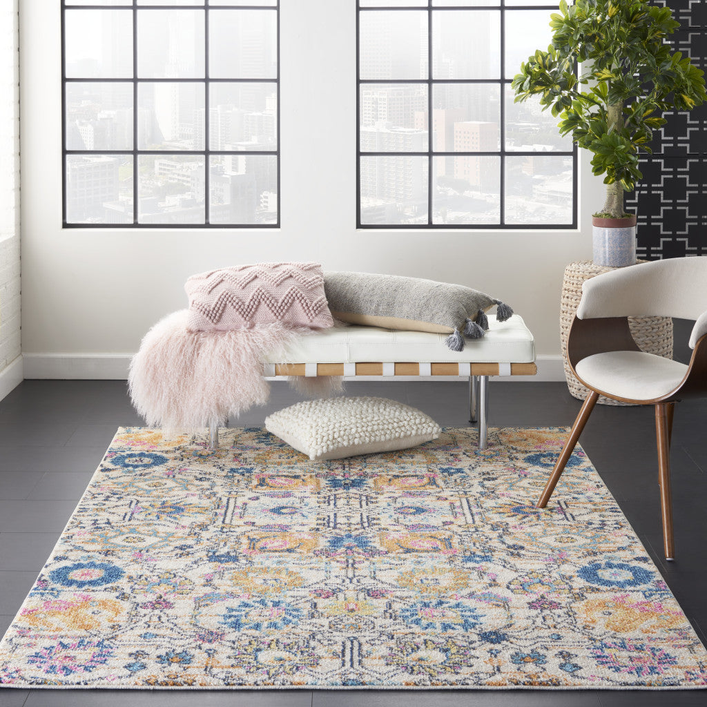 Stylish Orange and Ivory Floral Power Loom Runner Rug for Home Décor