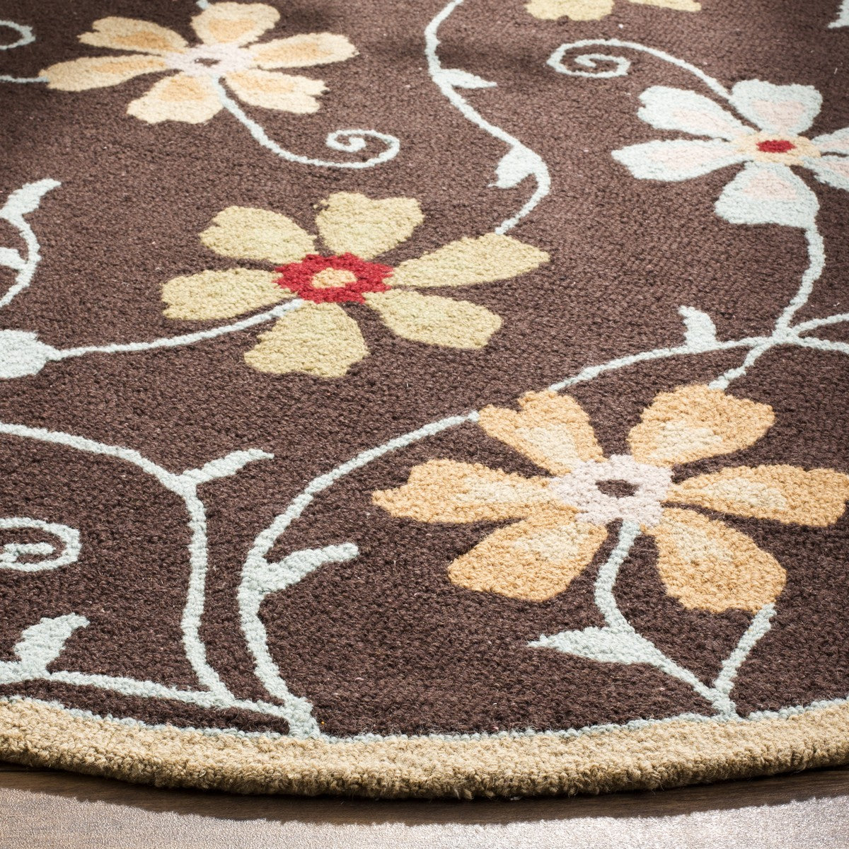 Stylish Hand-Woven Colorful Wool Blossom Rug for Country Casual Interiors