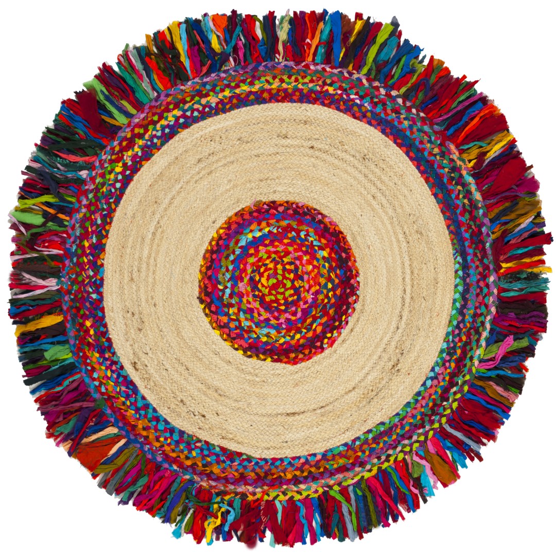 Eco-Friendly Handmade Round Rug from India - Jute and Cotton Blend