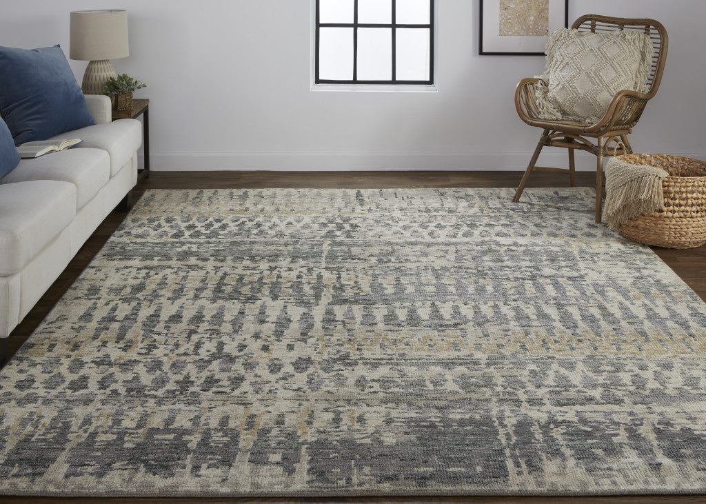 Artisan Hand-Knotted Wool Area Rug: Unique Abstract Design, Stain-Resistant for Comfort