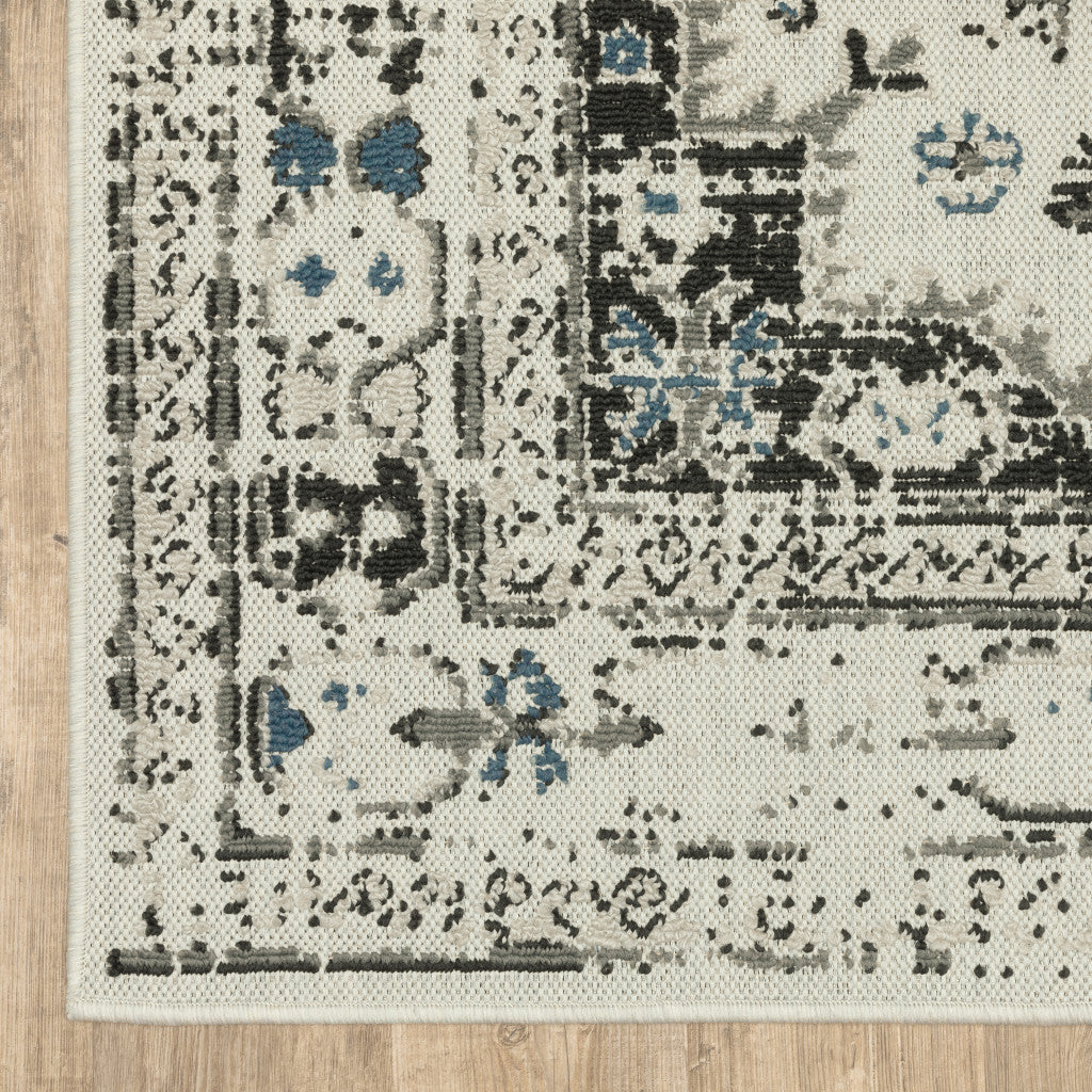 Exquisite Stain-Resistant Blue and Beige Oriental Area Rug for Indoor/Outdoor Home Use