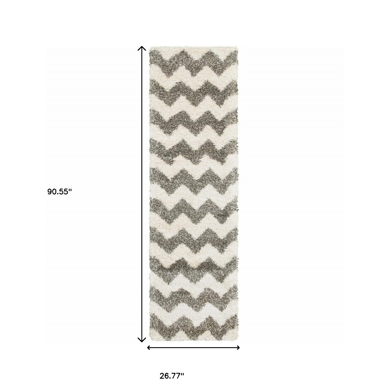 Soft Stain-Resistant Grey & Ivory Geometric Shag Runner Rug for Stylish Rooms
