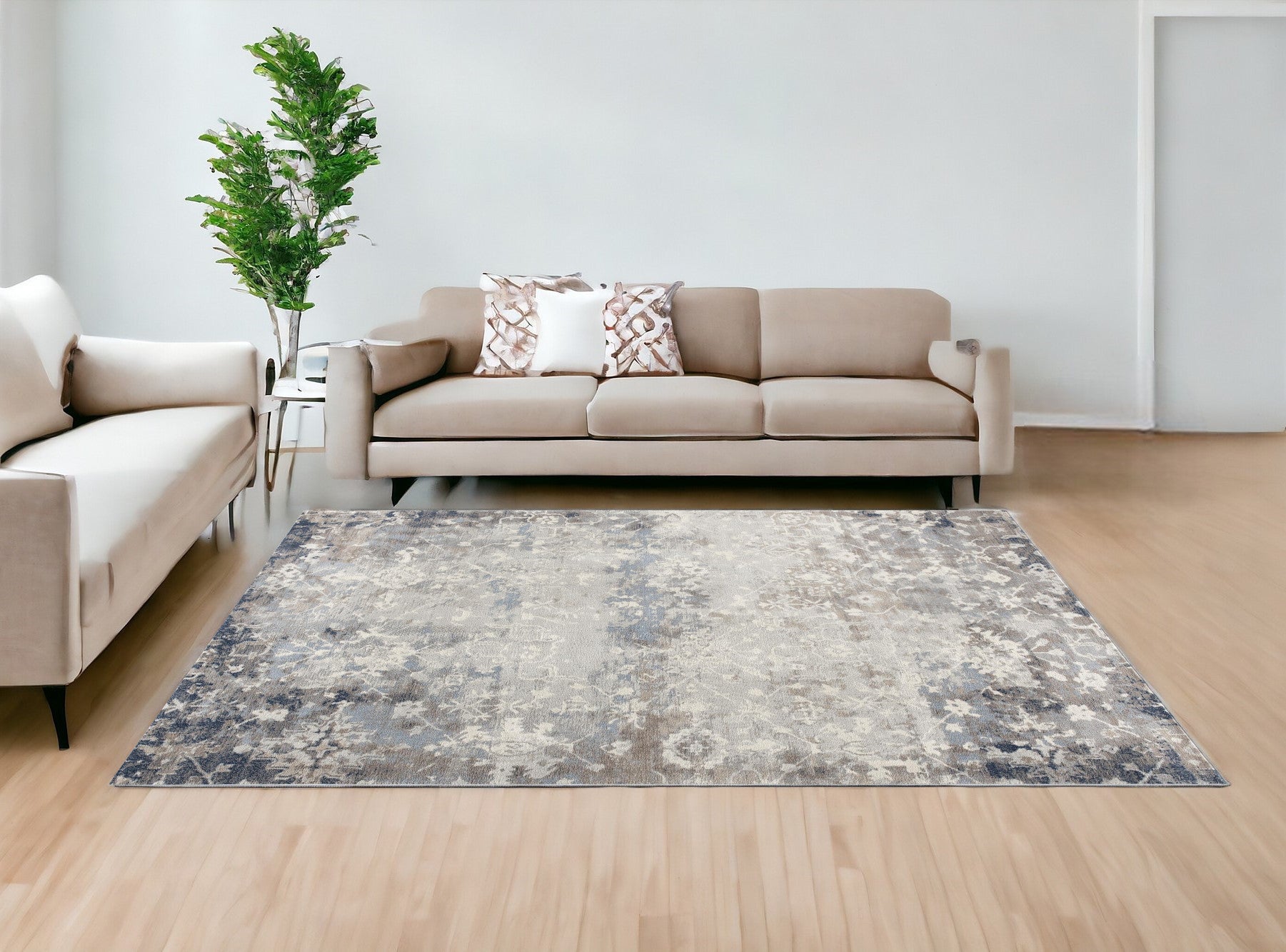 Elegant Navy and Beige Distressed Vines Runner Rug for Durable Modern Homes