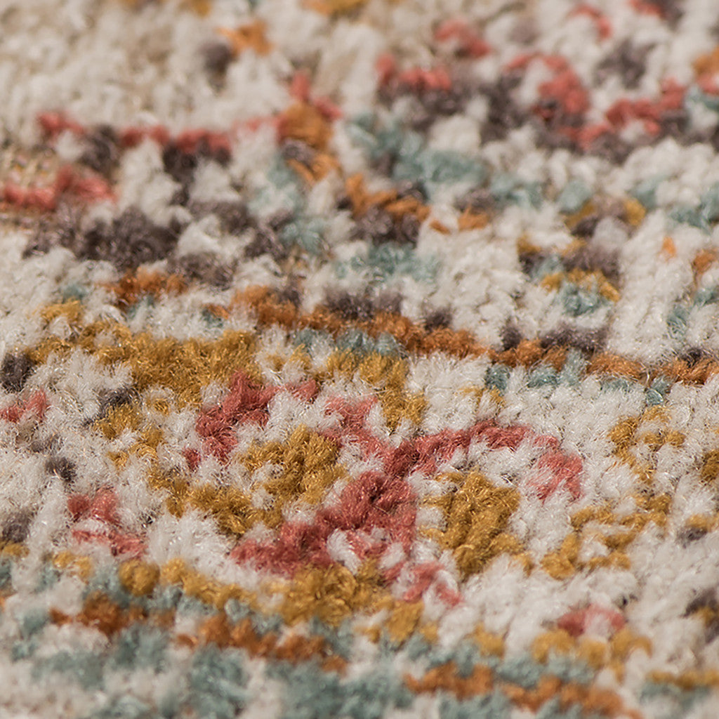 Stain-Resistant Teal, Red & Orange Medallion Power Loom Round Runner Rug for Home Comfort