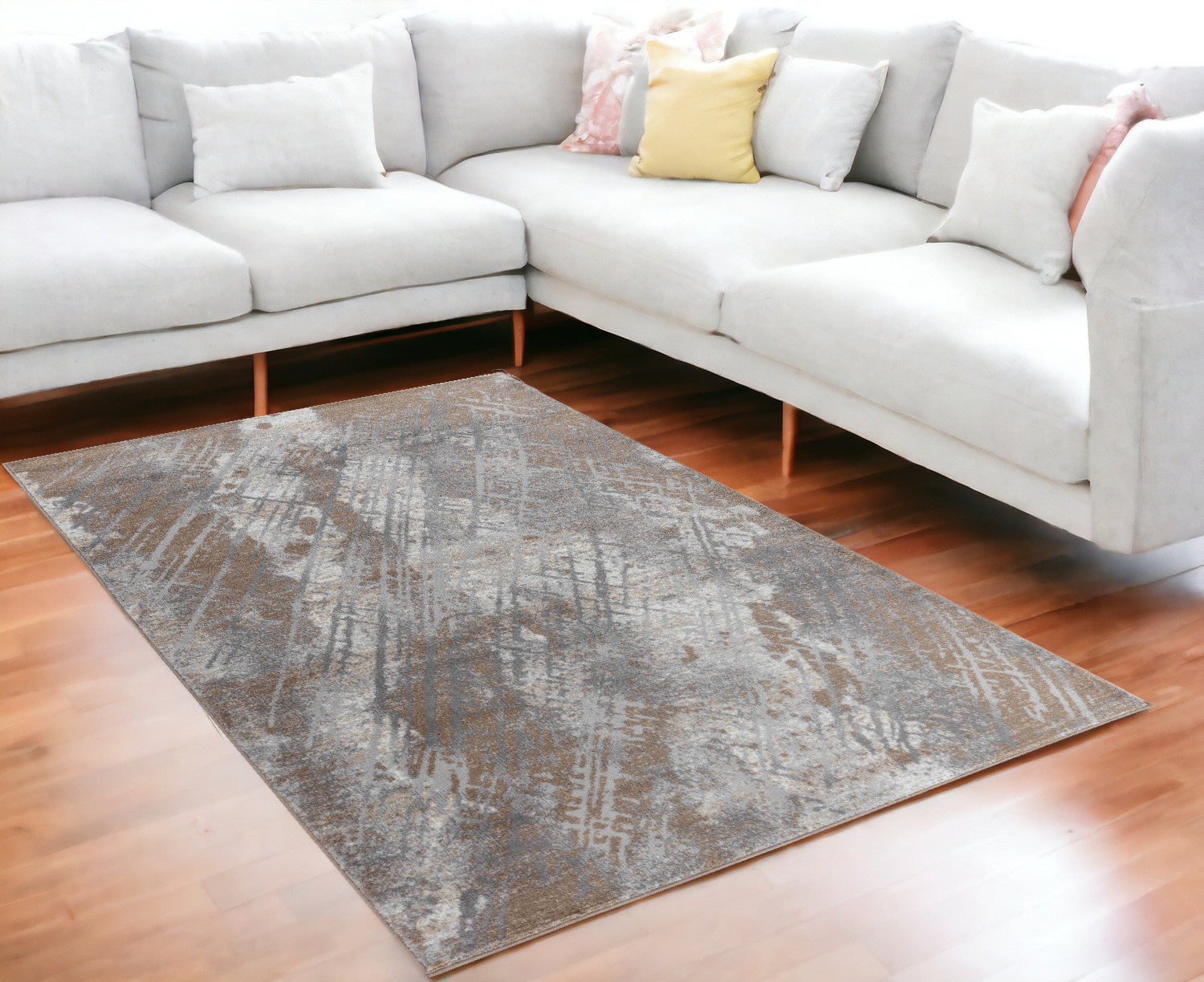 Luxurious 5' x 8' Brown Abstract Area Rug with Exquisite Turkish Design for Warm and Stylish Rooms