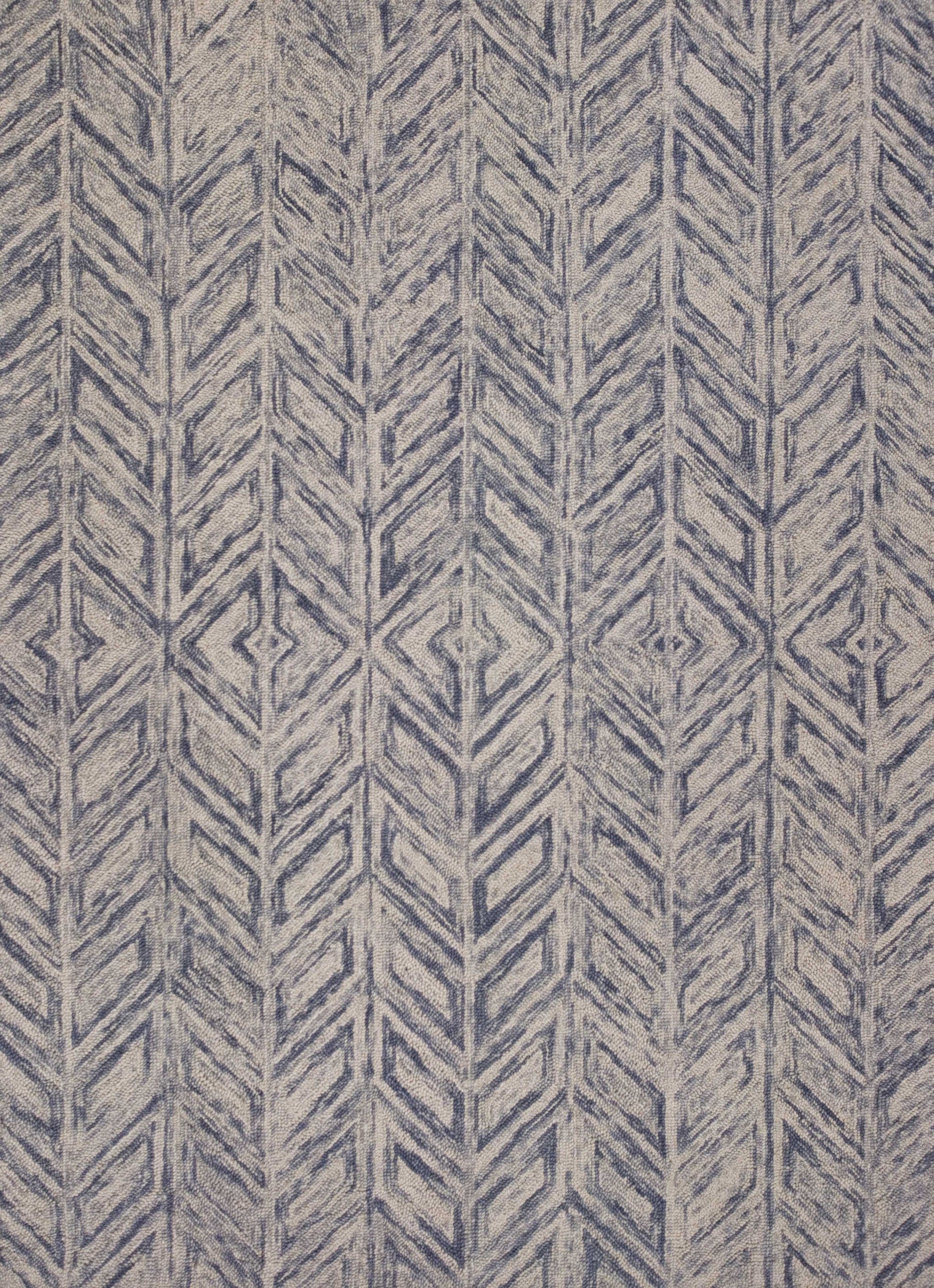 Luxurious Hand-Hooked 100% Wool Blue Heather Herringbone Area Rug for Modern Homes