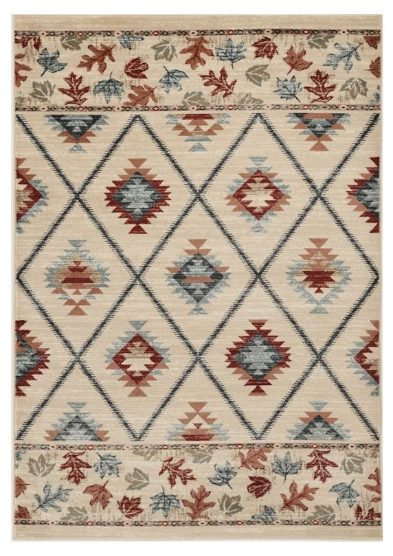 Ivory Round Geometric Lodge Area Rug - Ideal for Cozy Indoor Decor