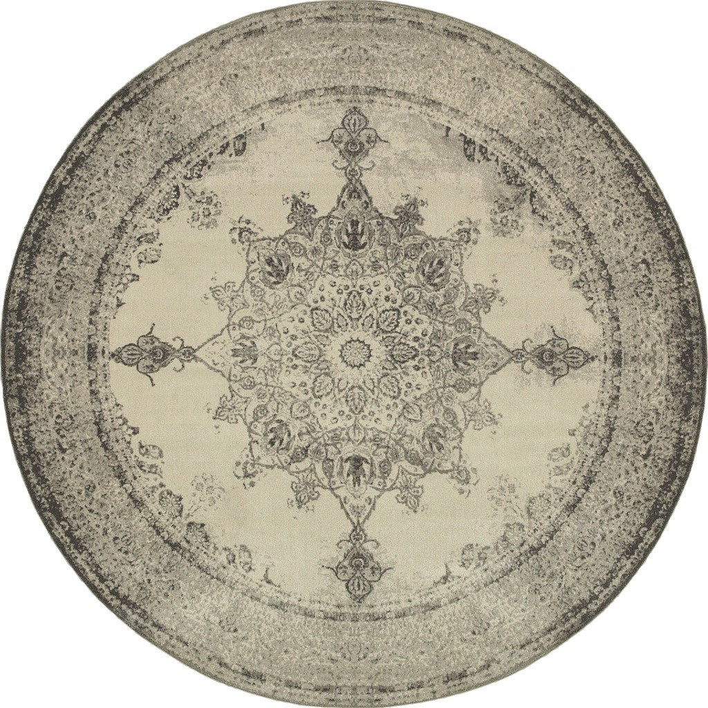 Ivory and Gray Medallion Area Rug - Durable, Easy - Care, Exuding Timeless Elegance