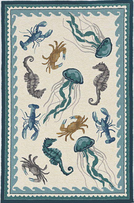 Stylish Teal Blue Handmade Outdoor & Indoor Abstract Rectangle Rug