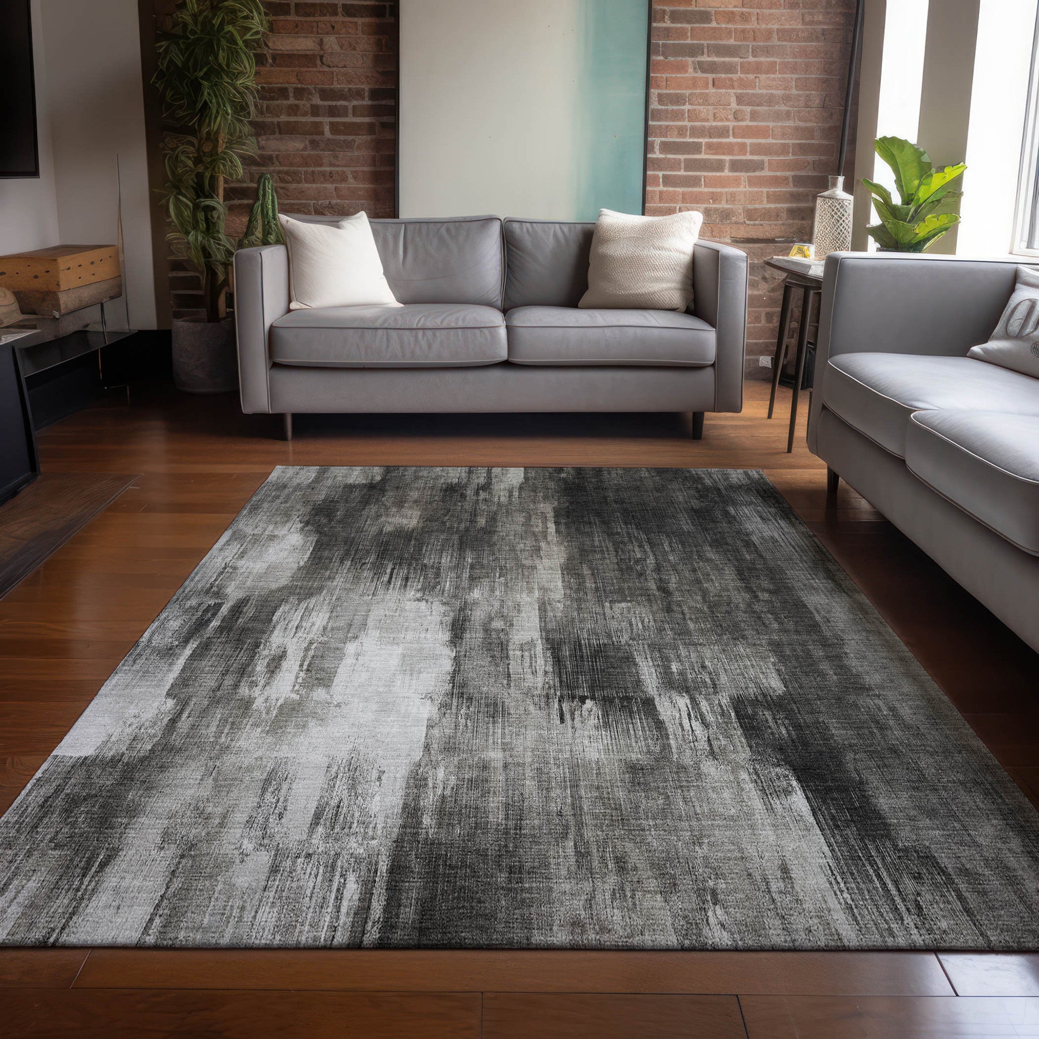 Washable, Stain-Resistant, Non-Skid Teal Abstract Outdoor Runner Rug for Any Space