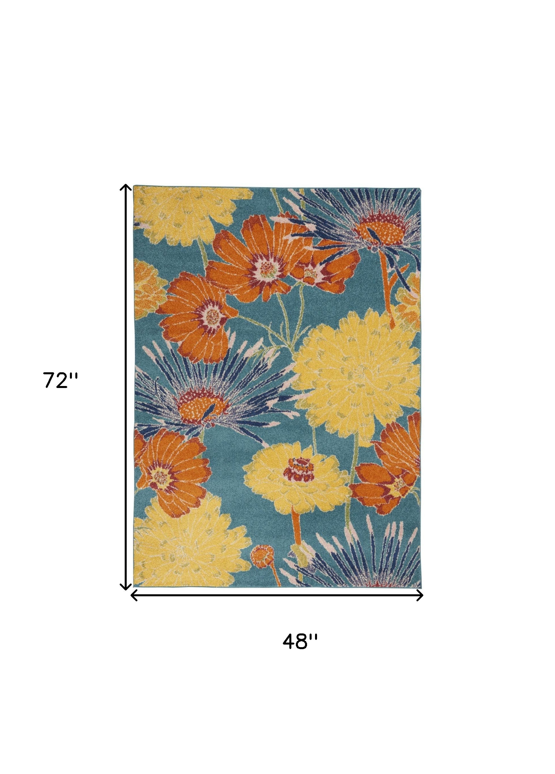 4' x 6' Rectangle Blue Floral Power Loom Area Rug - Ideal for Adding Coziness and Style to Your Home Decor