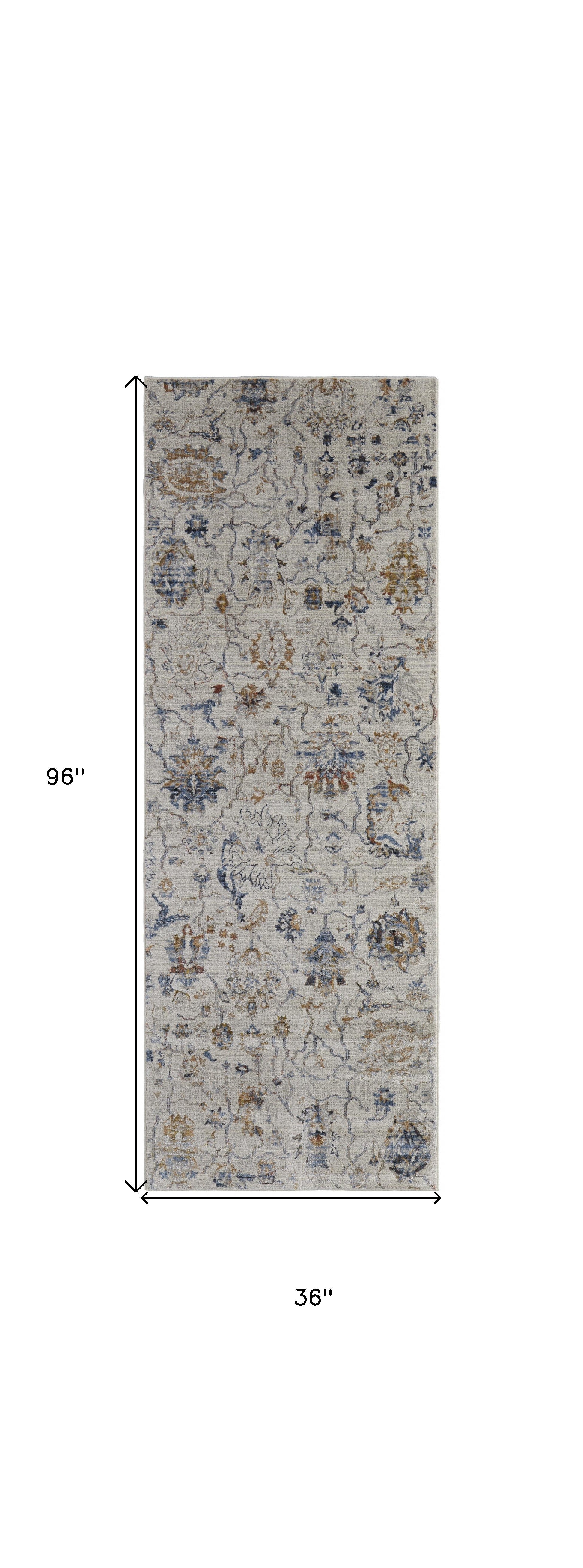 Exquisite Ivory, Orange and Blue Fringed Floral Area Rug - Non-Skid for Home Elegance