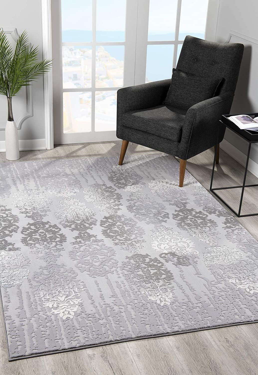 6' x 9' Gray Damask Power Loom Area Rug - Stunning Design for Home Decor Upgrade