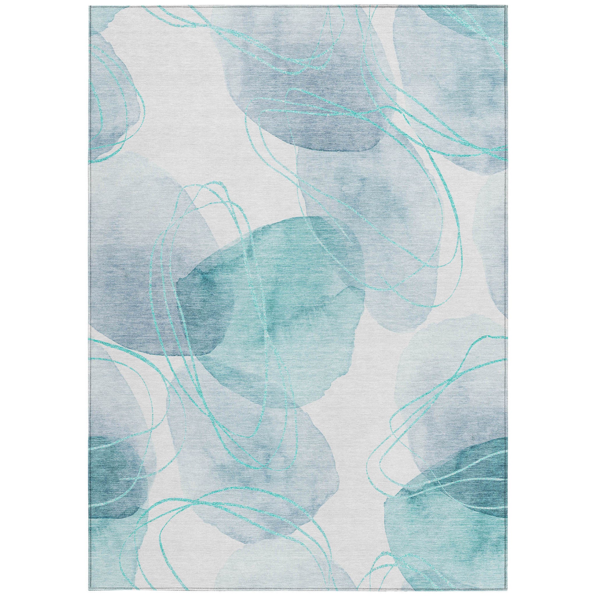 Modern Washable, Non-Skid, Stain-Resistant Green & Ivory Abstract Indoor-Outdoor Runner Rug