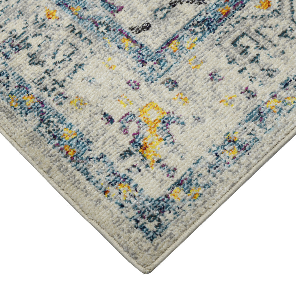 Stain-Resistant Elegant Yellow and Ivory Outdoor Runner Rug for Indoors and Outdoors