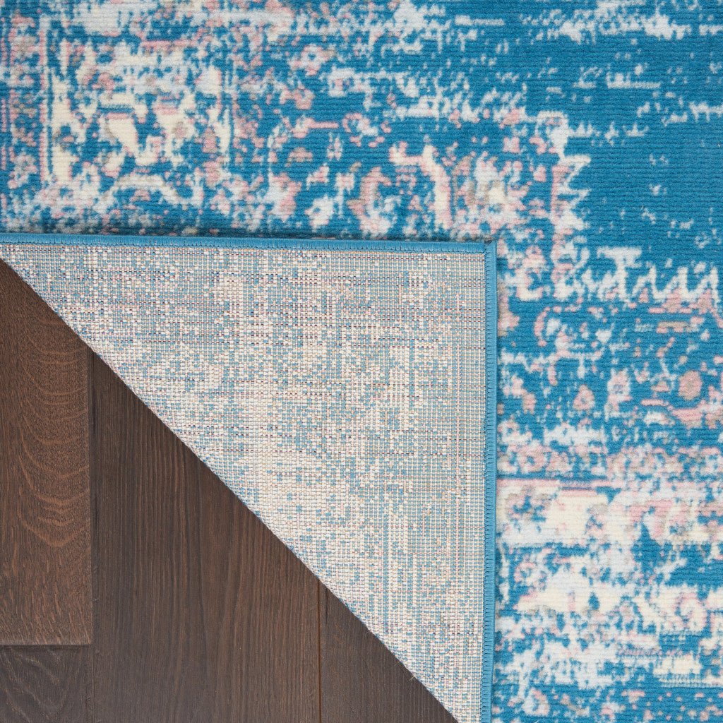 Exquisite 5' x 7' Power Loomed Blue Damask Area Rug for Sophisticated and Stylish Living Spaces