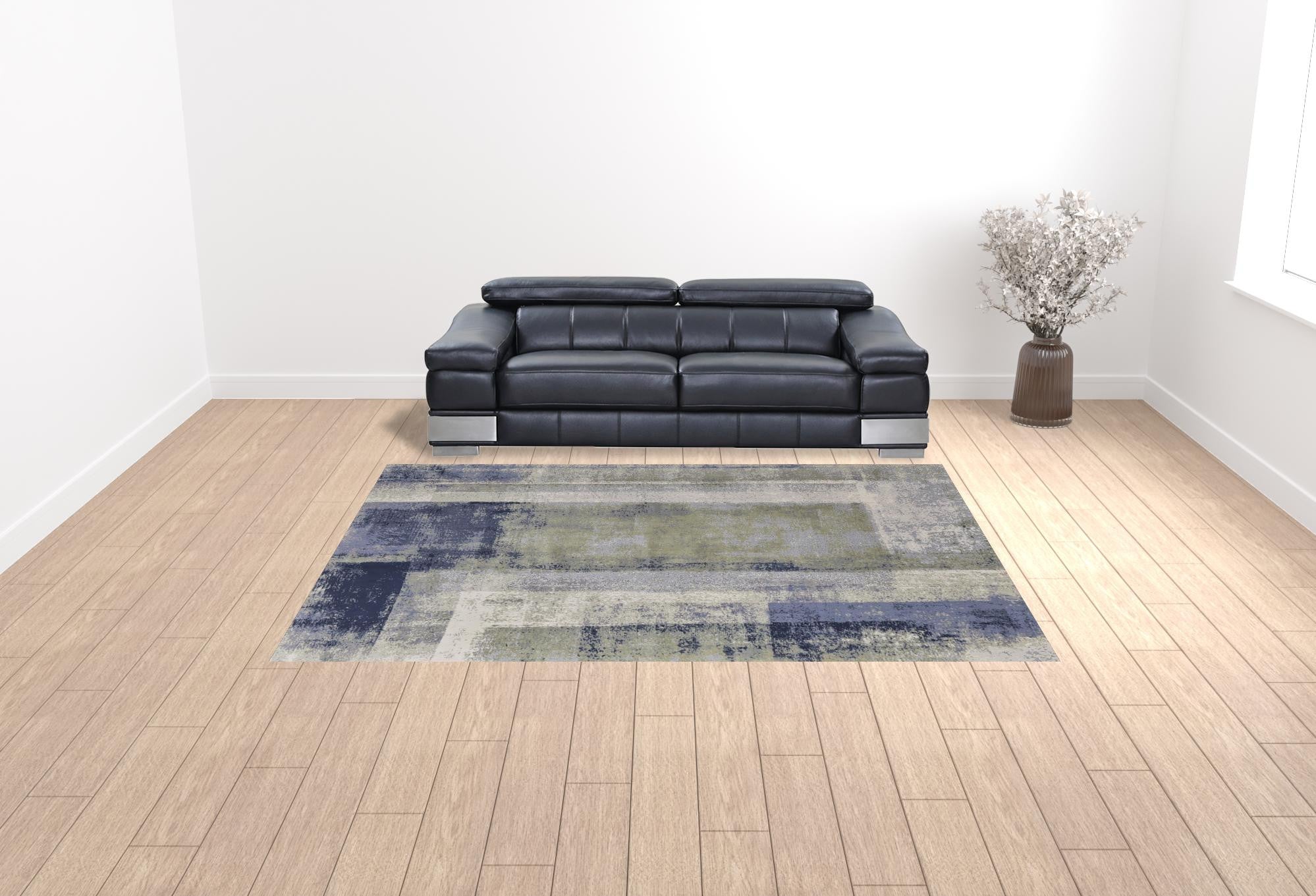 Blue and Ivory Distressed Abstract Area Rug for Stunning Home Decor