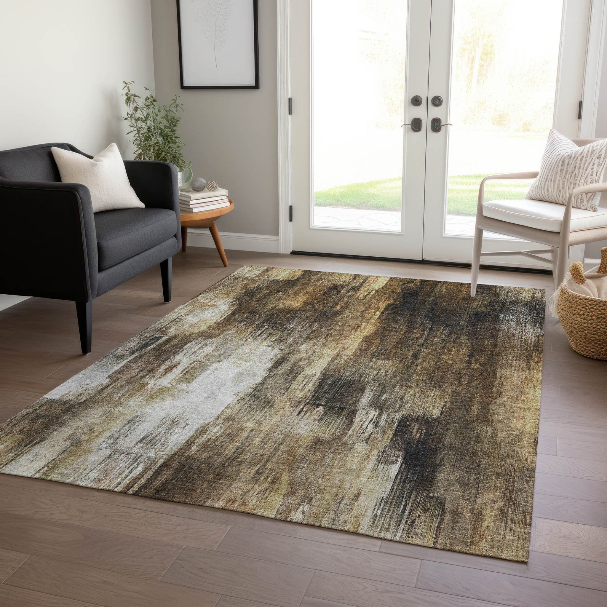 Washable, Stain-Resistant, Non-Skid Teal Abstract Outdoor Runner Rug for Any Space