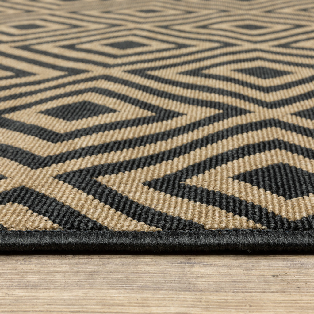 Stylish and Practical Black and Tan Geometric Indoor-Outdoor Area Rug - Stain Resistant, Ideal for Family Homes with Kids