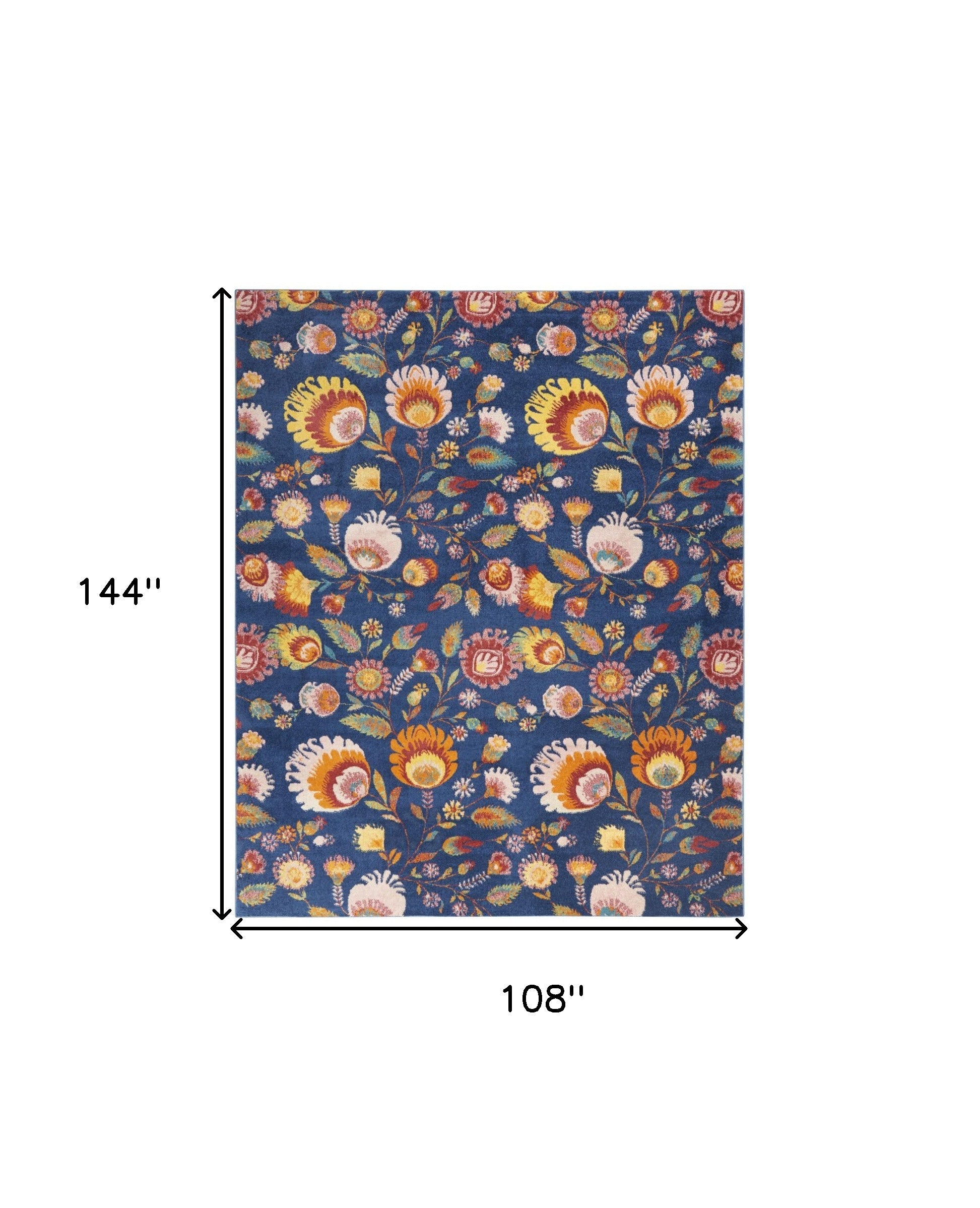 Stylish Navy Blue Floral Power Loom 9' x 12' Rectangle Area Rug for Cozy Living Spaces
