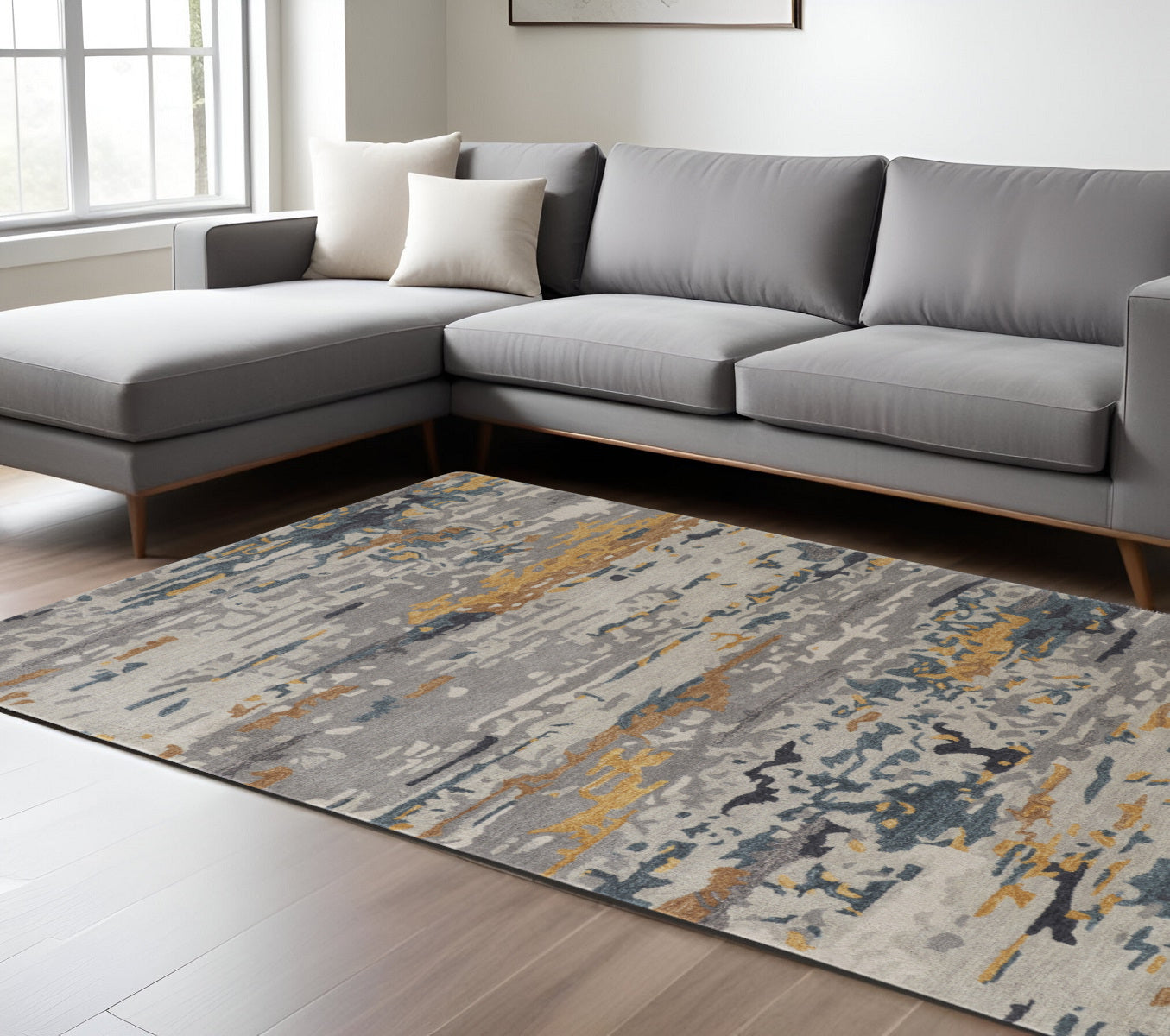 Stain-Resistant Plush Wool Abstract Area Rug for Family Homes with Kids & Pets