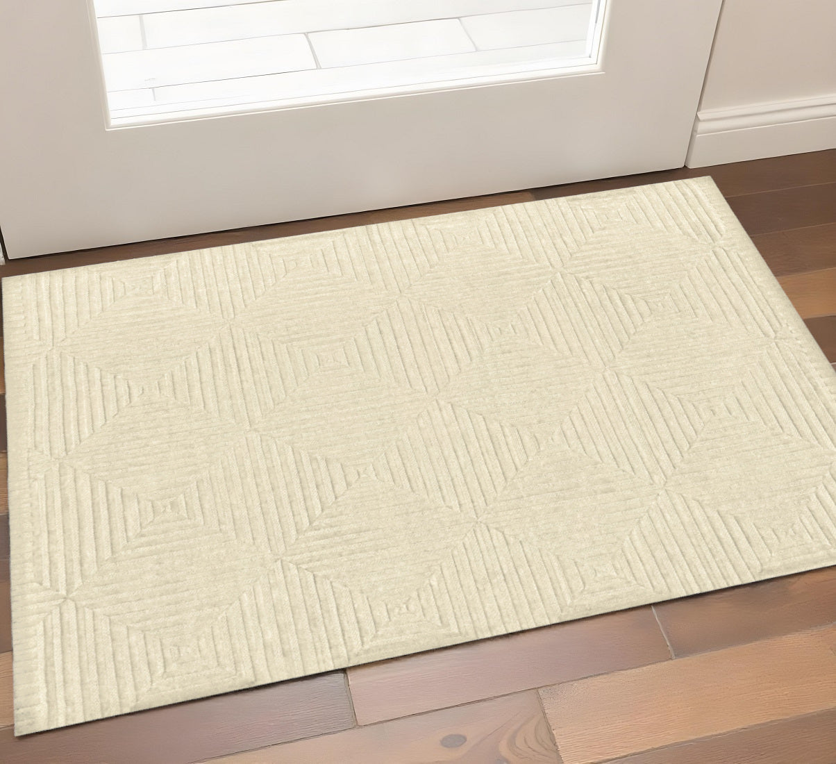 Unique Stain-Resistant Hand-Knotted Ivory Wool Geometric Area Rug for Any Space