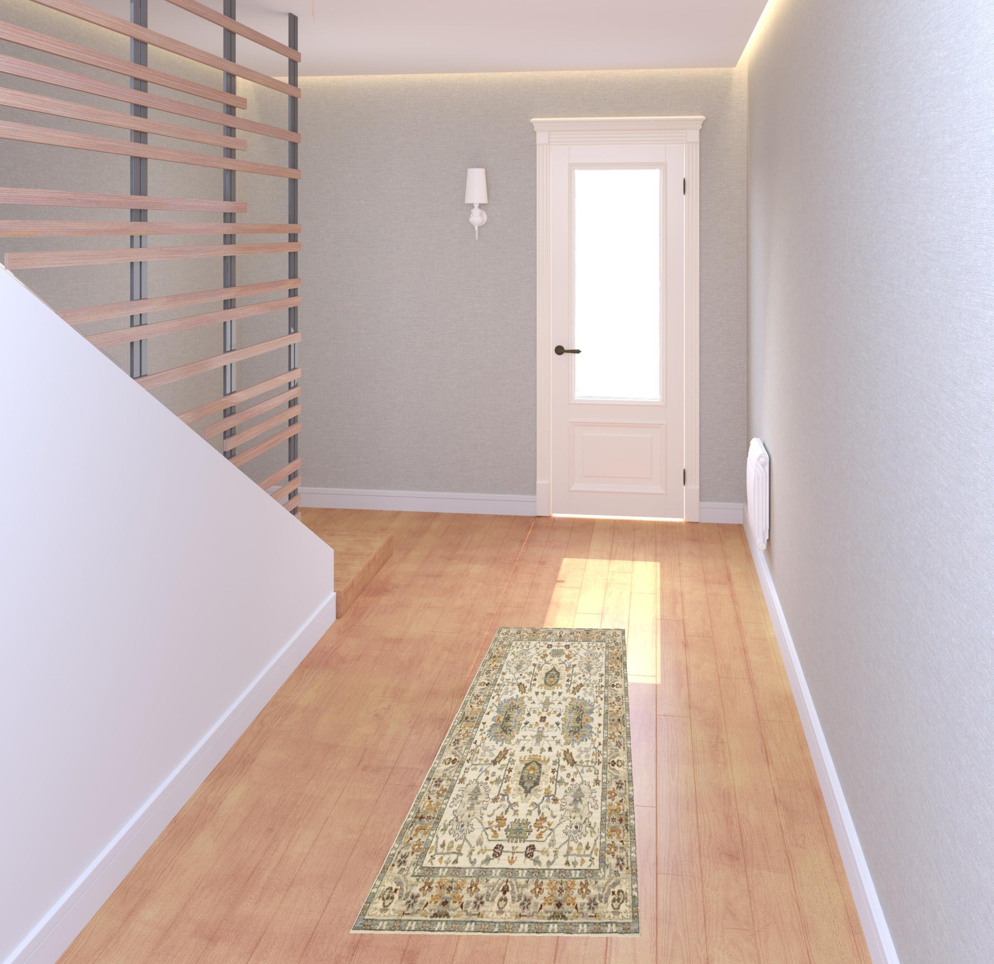 Ivory Stain-Resistant Oriental Fringed Area Rug for Family Homes