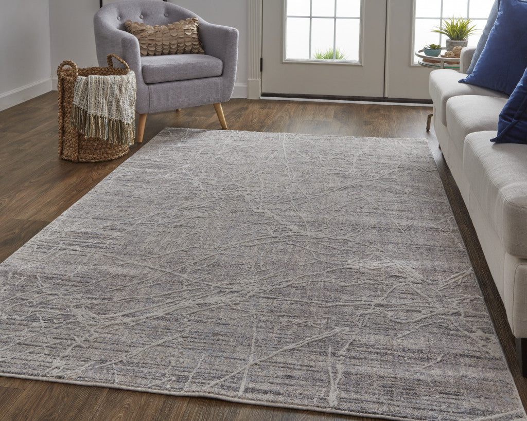 Stain-Resistant Gray Abstract Distressed Power Loom Area Rug for Homes with Kids & Pets