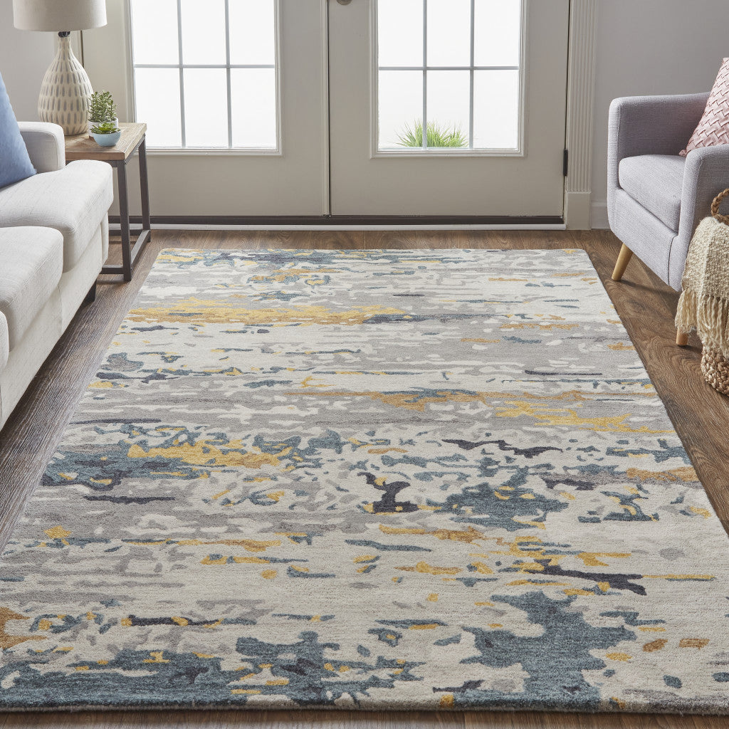 Stain-Resistant Plush Wool Abstract Area Rug for Family Homes with Kids & Pets