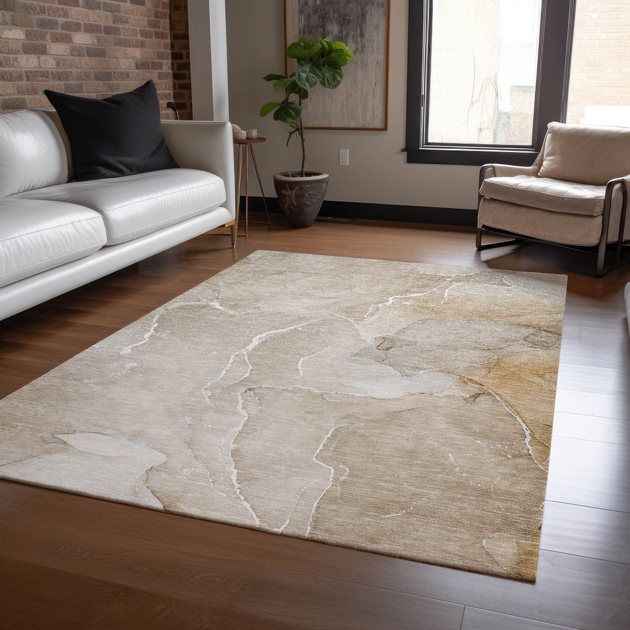 Stylish Washable & Stain-Resistant Green Abstract Indoor-Outdoor Runner Rug with Non-Skid Design