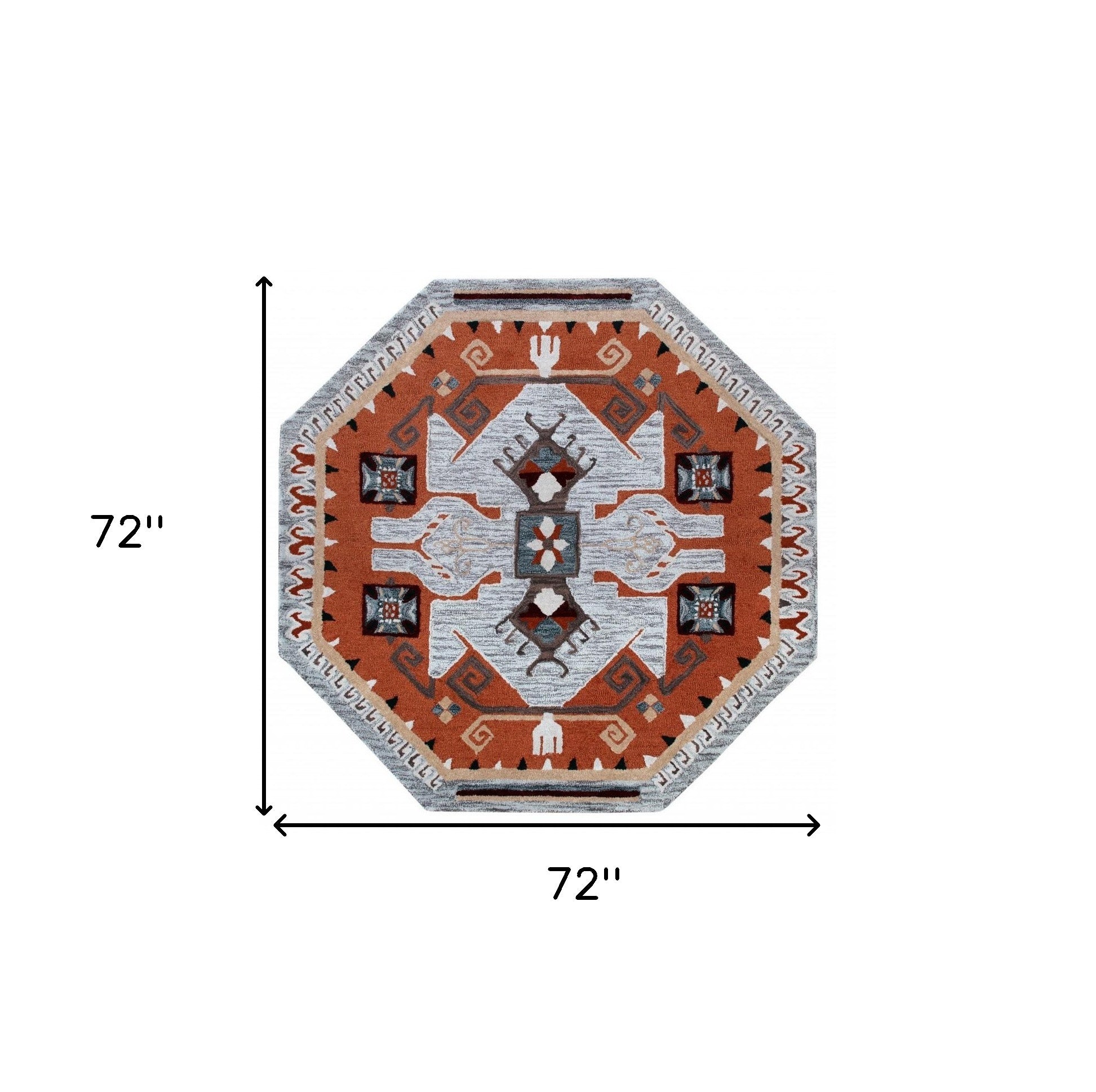 Soft 100% Wool Round Terracotta Tribal Area Rug with Geometric Patterns for Stylish Home Decor