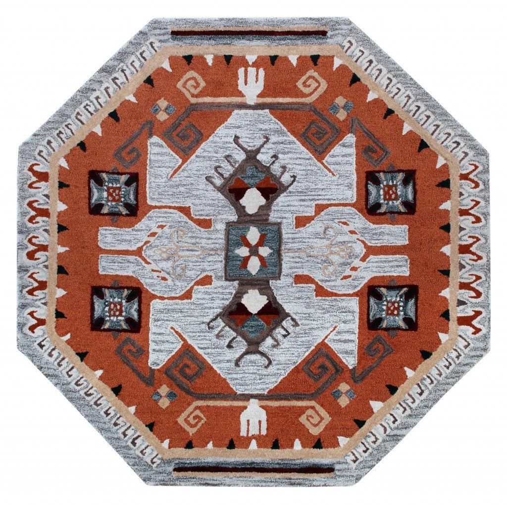 Soft 100% Wool Round Terracotta Tribal Area Rug with Geometric Patterns for Stylish Home Decor