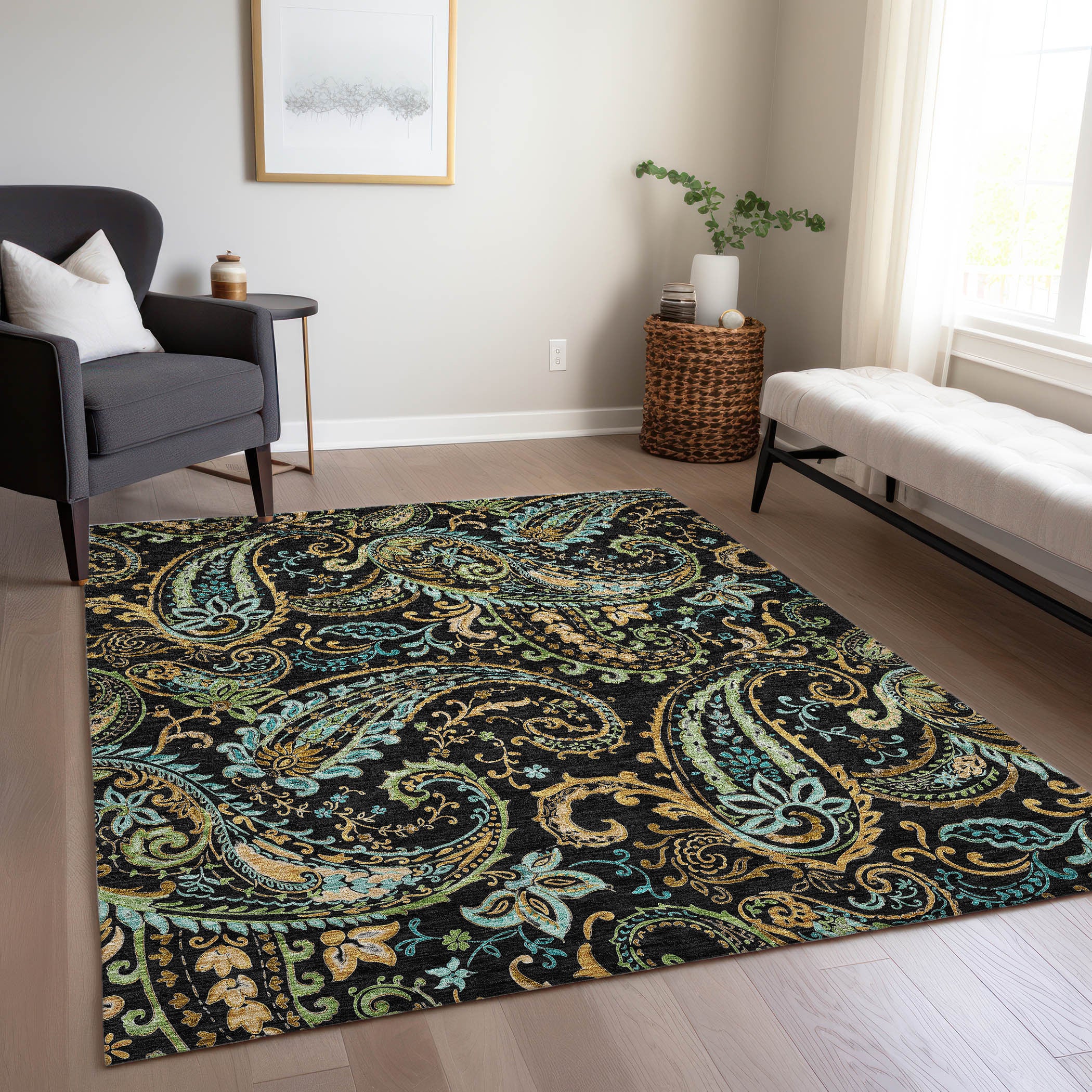 Stylish and Stain-Resistant Washable Outdoor Area Runner Rug with Paisley Pattern - Perfect for Spaces with Kids and Pets