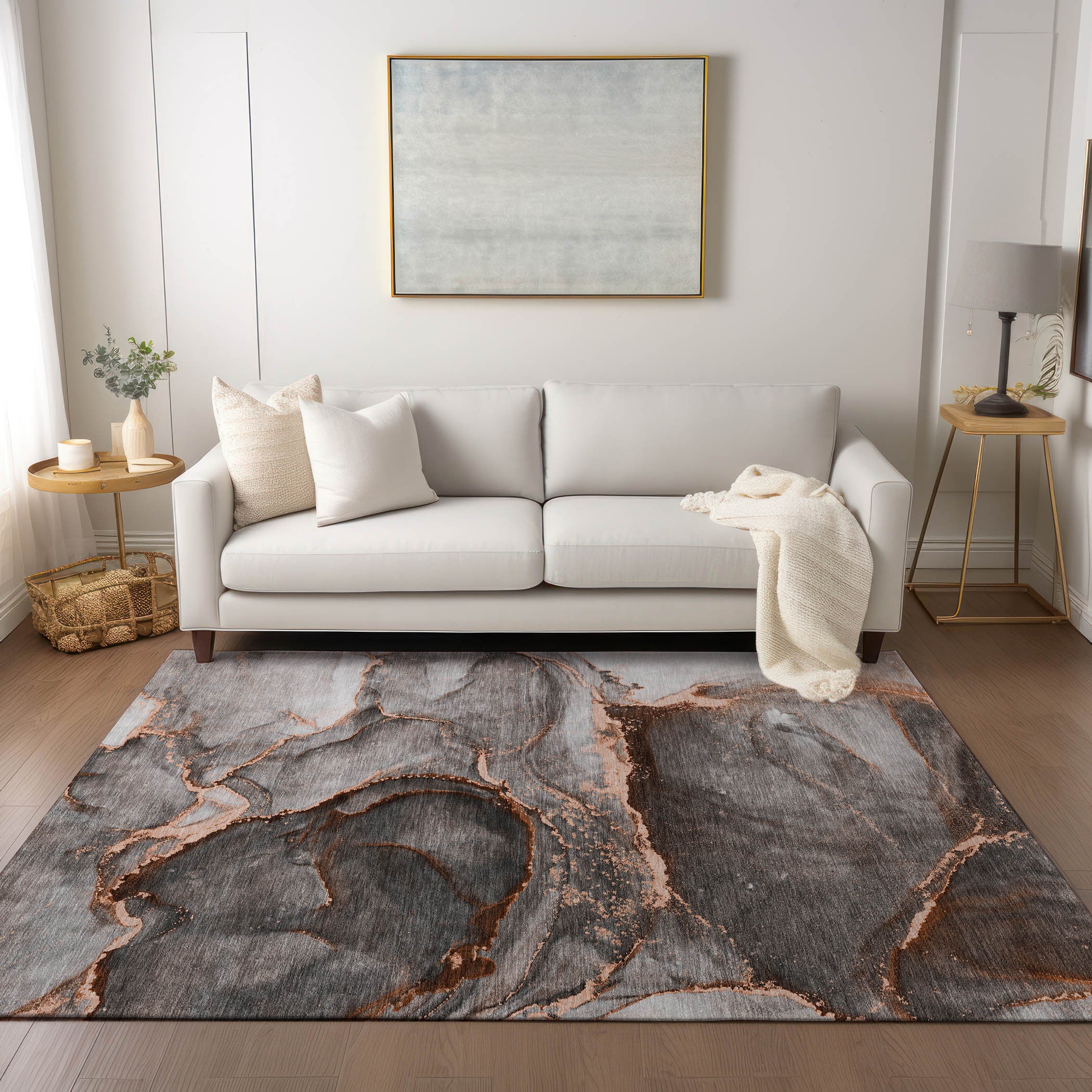 Stylish Peach Abstract Washable Non-Skid Runner Rug for Indoor/Outdoor Use