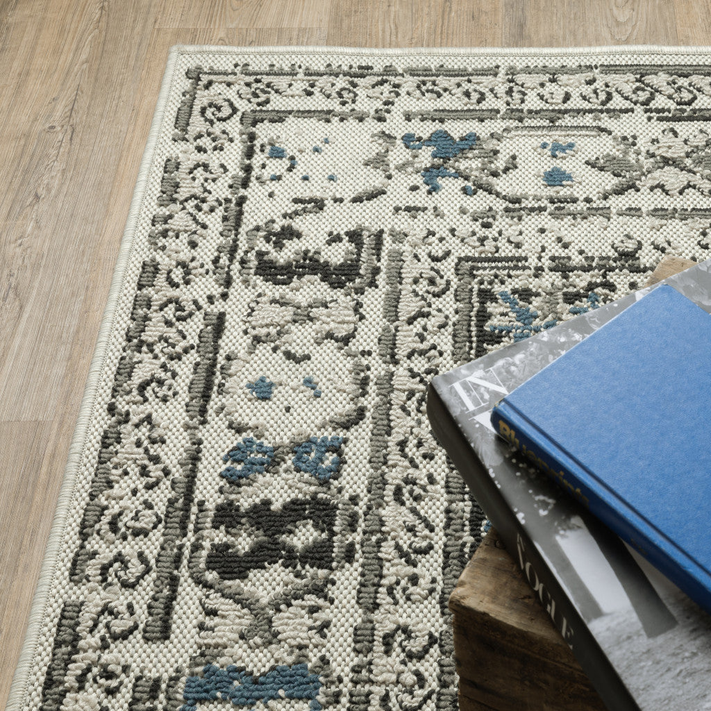 Exquisite Stain-Resistant Blue and Beige Oriental Area Rug for Indoor/Outdoor Home Use