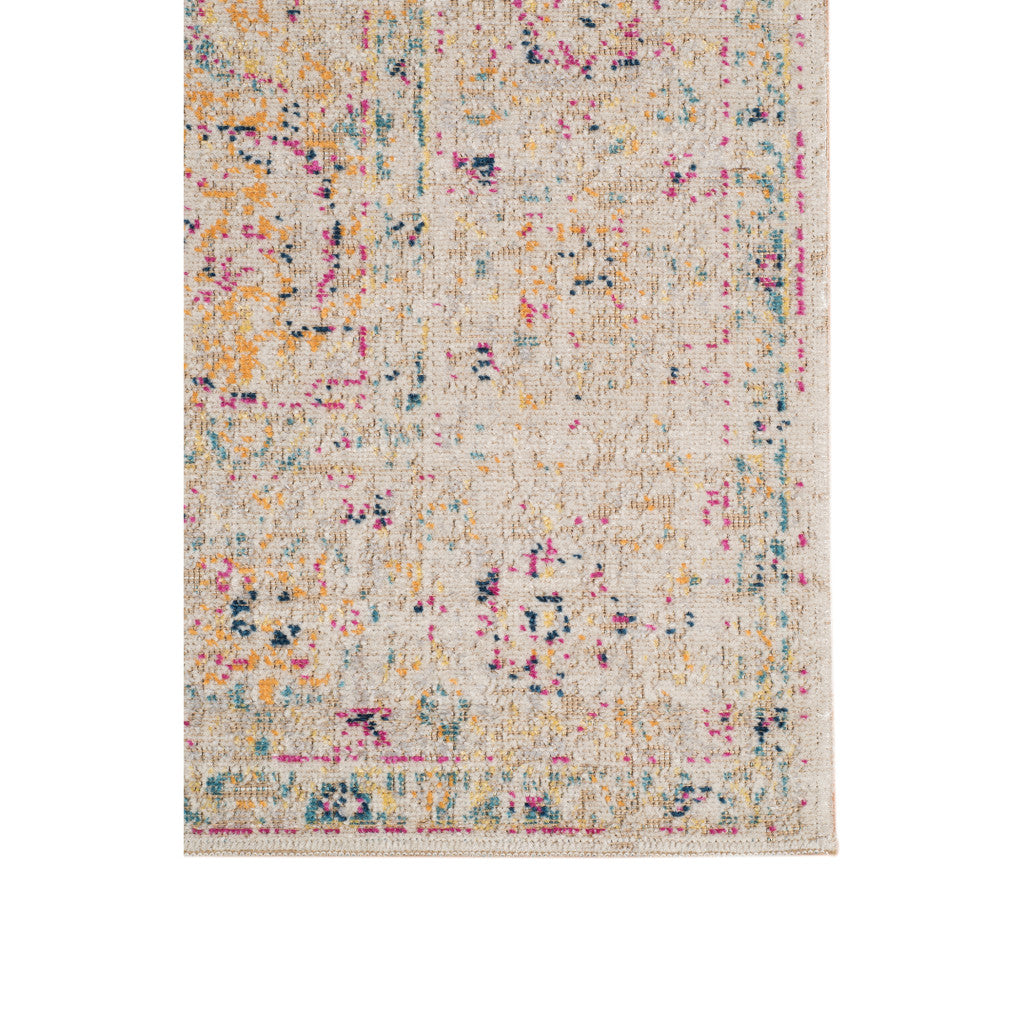 Stylish Ivory, Navy & Yellow Oriental Area Rug - Ideal for Family Homes with Kids & Pets