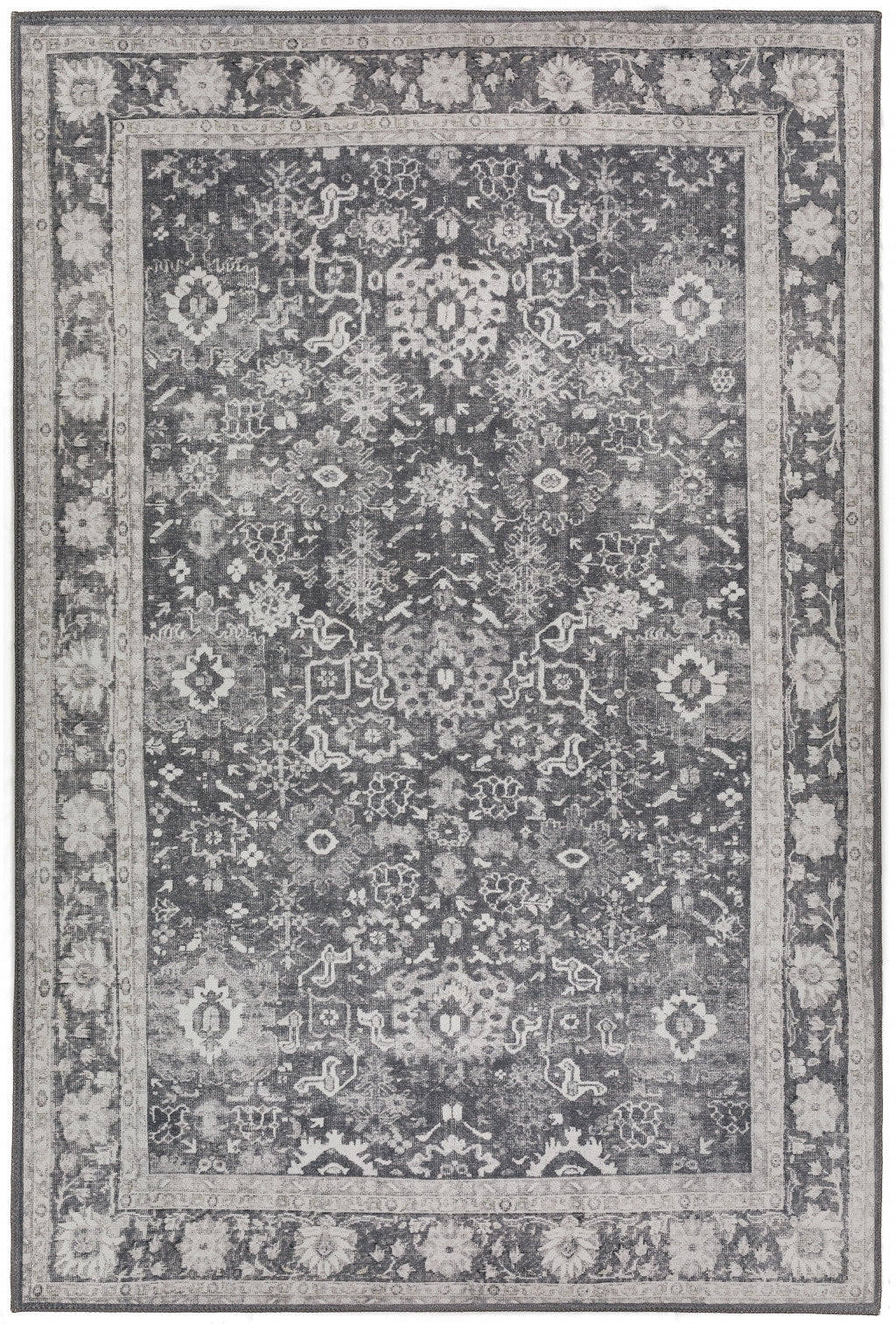 3' x 5' Elegant Grey Oriental Distressed Non-Slip Area Rug for Warm Home Decor