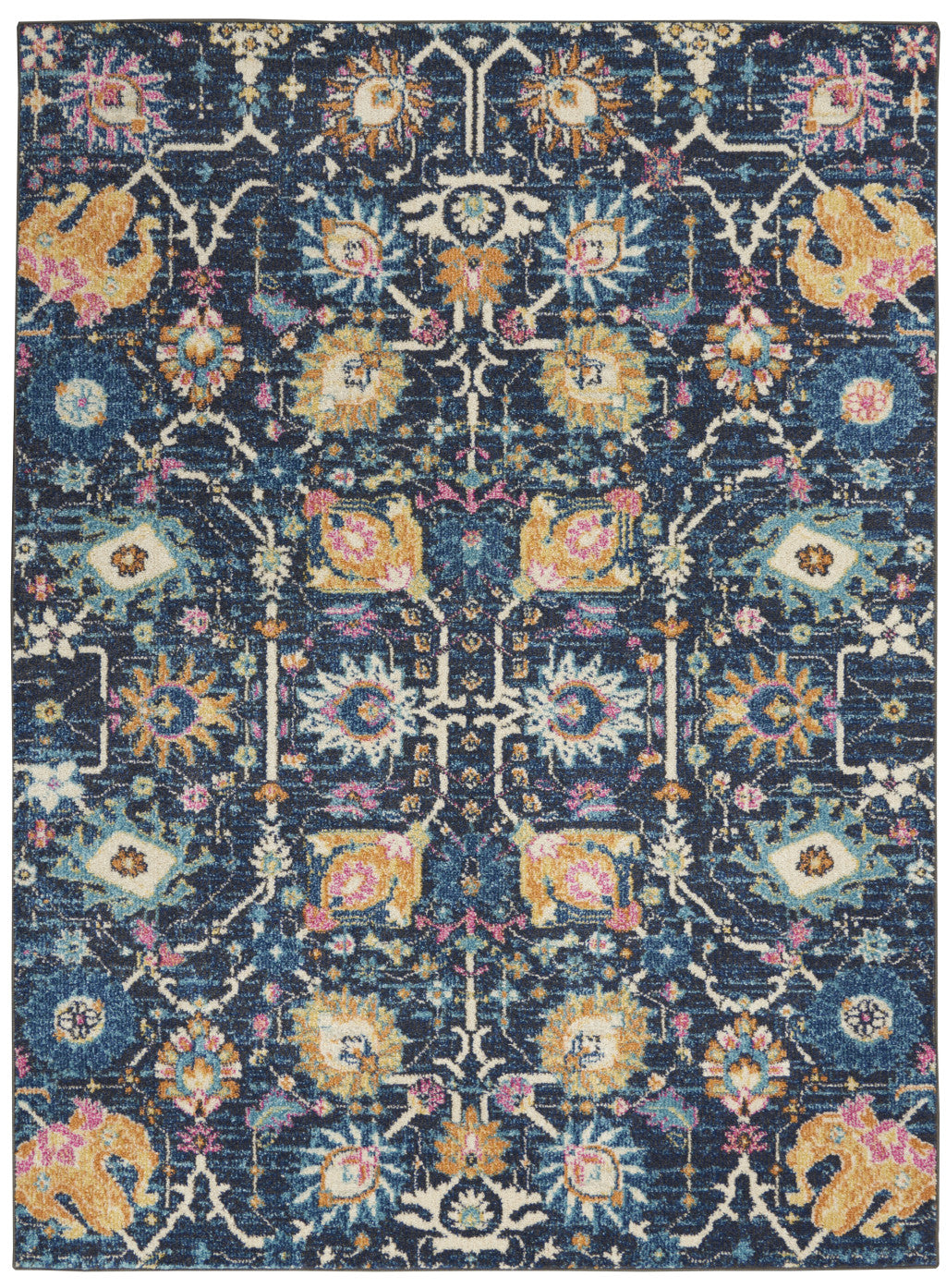 Stylish Navy Blue Floral Power Loom Area Rug for Comfortable Living Spaces