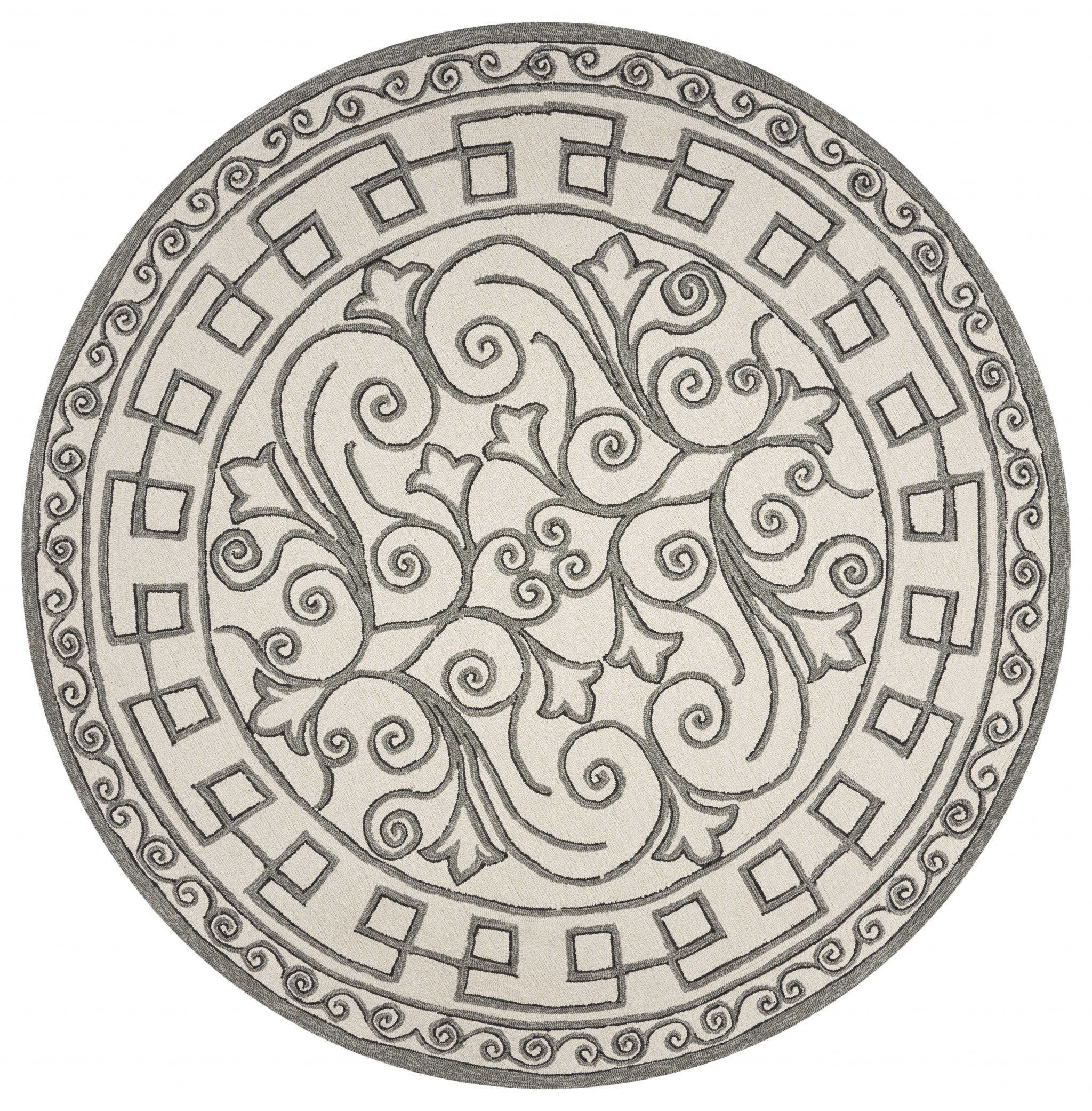 Exquisite Handmade Outdoor and Indoor Area Rugs in Elegant Gray and Ivory Damask Pattern to Elevate Your Space's Decor