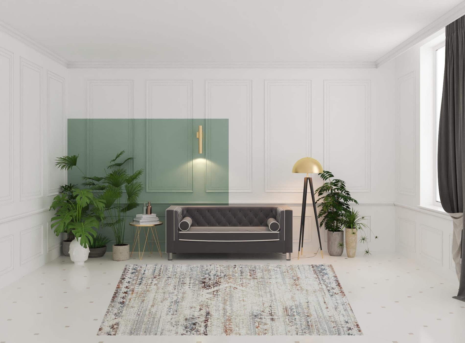 Ivory Tribal Washable Distressed Area Rug - Enhance Your Space in Style