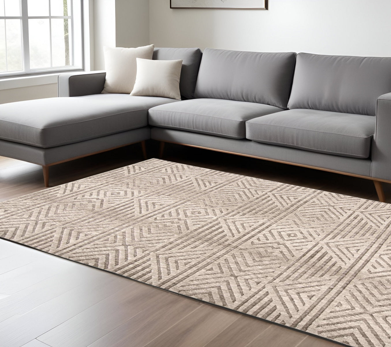 High - Quality Stain - Resistant Geometric Area Rug in Tan, Ivory, and Brown Tones for a Warm and Stylish Home Decor
