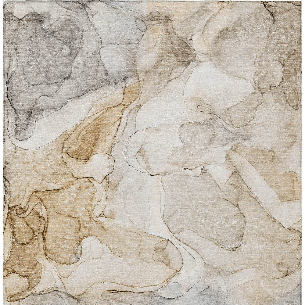 Beige Abstract Washable, Stain-Resistant & Non-Skid Indoor-Outdoor Runner Rug