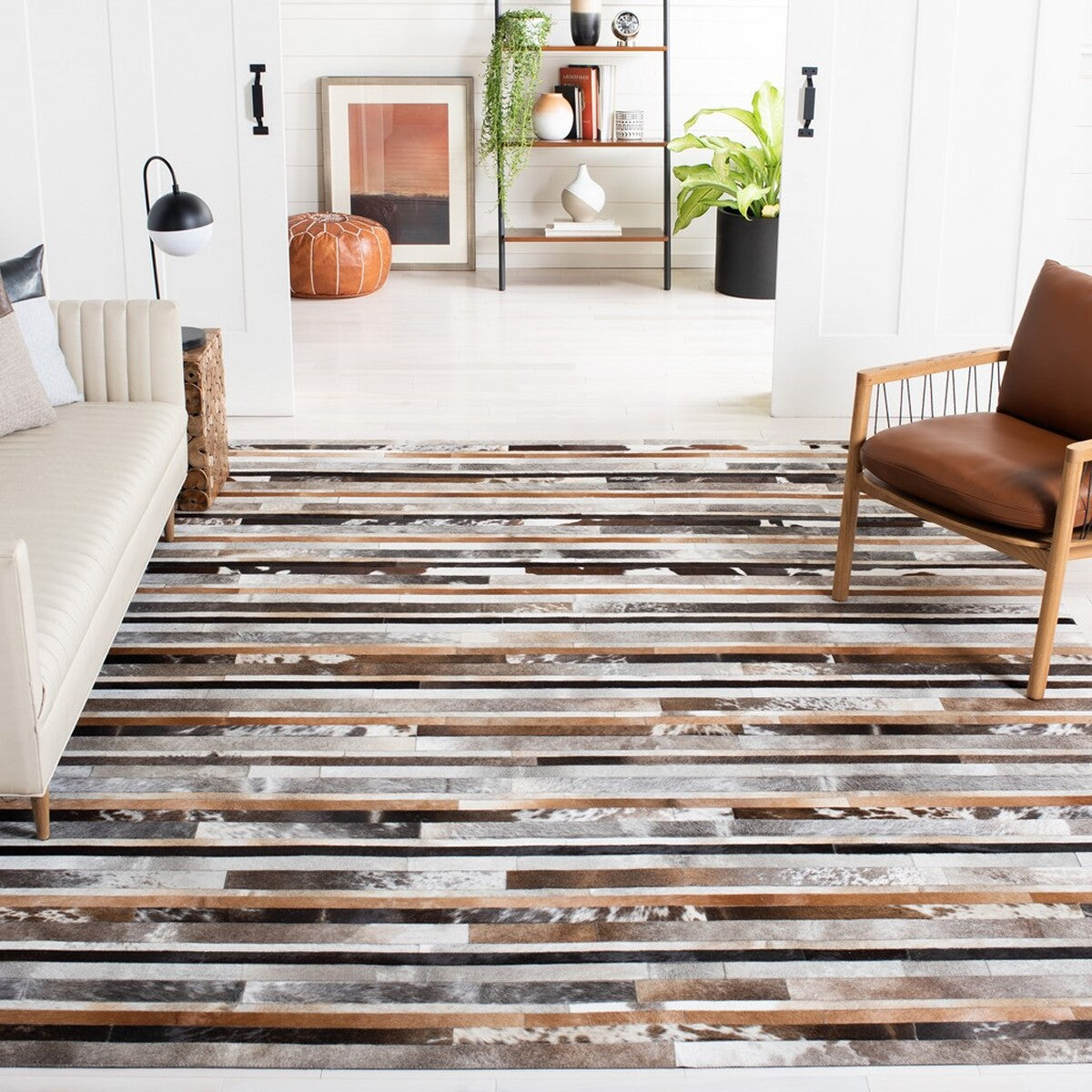 Exquisite Hand-Woven Indian Leather Rug: Studio Leather 215 for Timeless Style