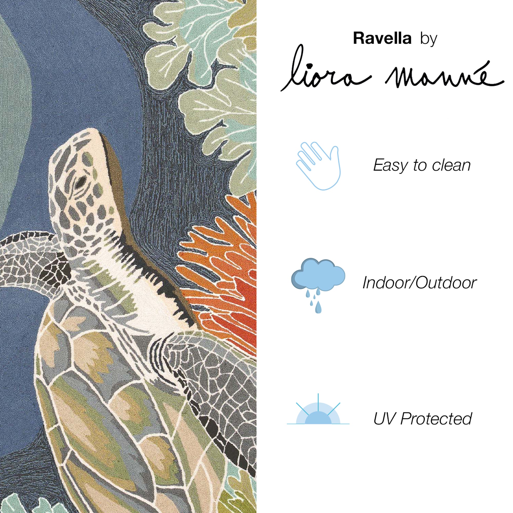 Ravella High - Quality Hand - Tufted Indoor/Outdoor Area Rug with Stunning Vibrant Sea Turtle Design, Weather - Resistant and Long - Lasting Durability