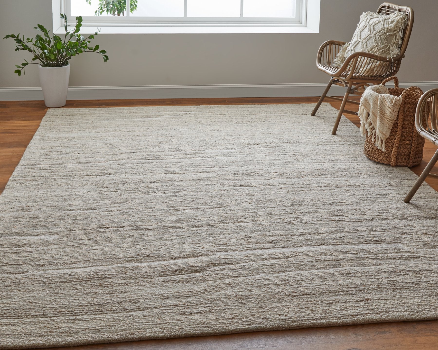 Navaro Modern Scandinavian Style Hand-Woven Natural Wool and Viscose Area Rug for Creating Cozy Living Spaces