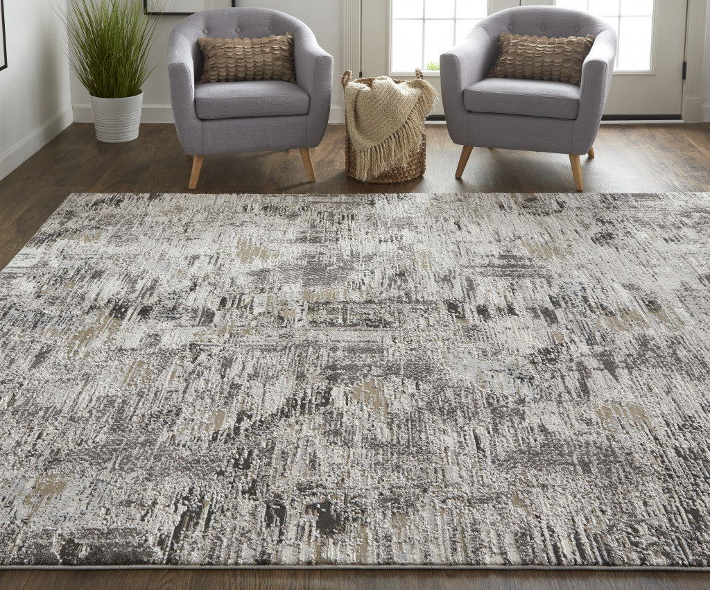 Stylish Distressed Abstract Area Rug with Gray and Ivory Design, Stain-Resistant, Ideal for 4x6 ft Space for Enhanced Comfort