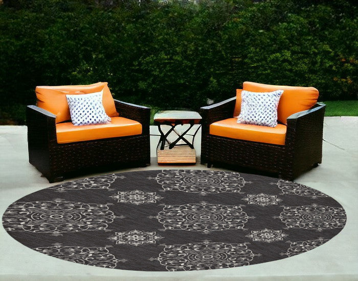 Stylish Handmade Charcoal Floral Geometric Indoor Outdoor Area Rug
